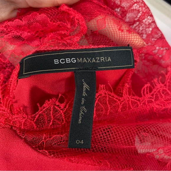 BCBG Max Azria Red Lace Bodycon Mini Dress Cocktail Party Holiday - Picture 4 of 4